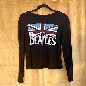 Beatles Logo Union Jack Flag Long Sleeve Cropped cotton Band Tee large